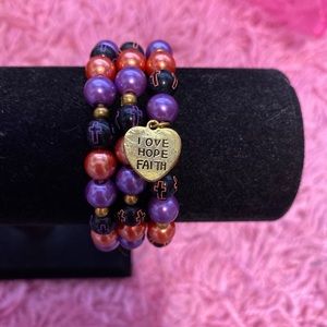 Handmade Purple and Orange Beaded Bracelets
